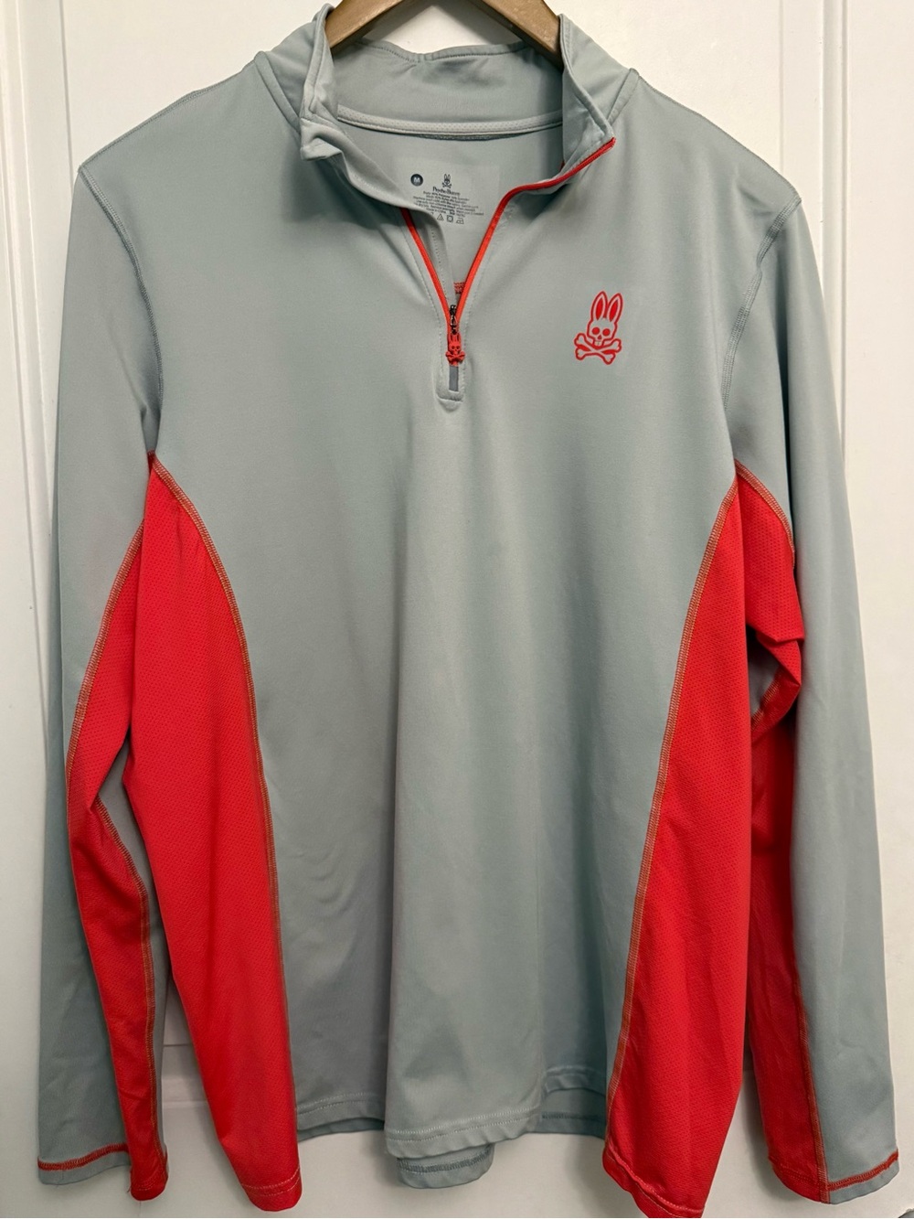 Psycho Bunny 1/4 Zip Performance Pullover in Light Gray/Coral